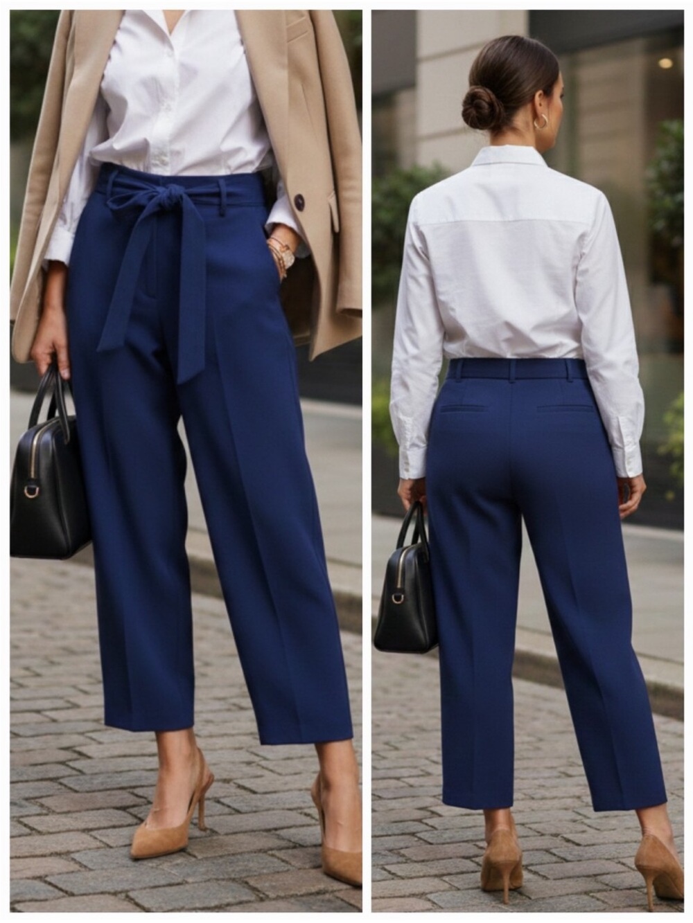 Aritzia Wilfred Tie Front Crepe Pants Navy Blue High Rise Tapered Size 2